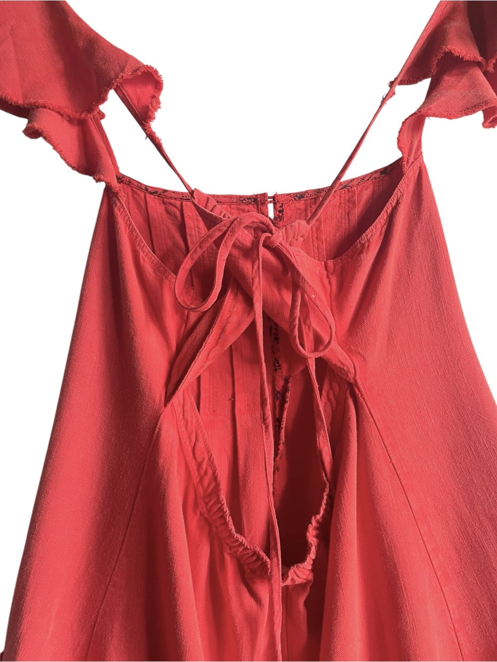 Anthro Pilcro Flutter Sleeve Midi Dress Medium Red Cotton Linen - Picture 10 of 15